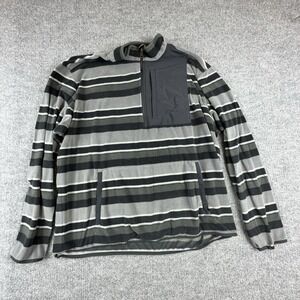 Duluth Trading Co Pullover Mens XL Gray Stripe Fleece 1/4 Zip Mock Neck Pockets